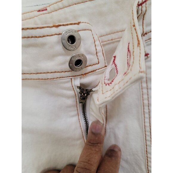 Ecko Red Women's Y2k Ivory Denim Mini 90 Skirt Red Stitching Size 7 - Picture 5 of 15